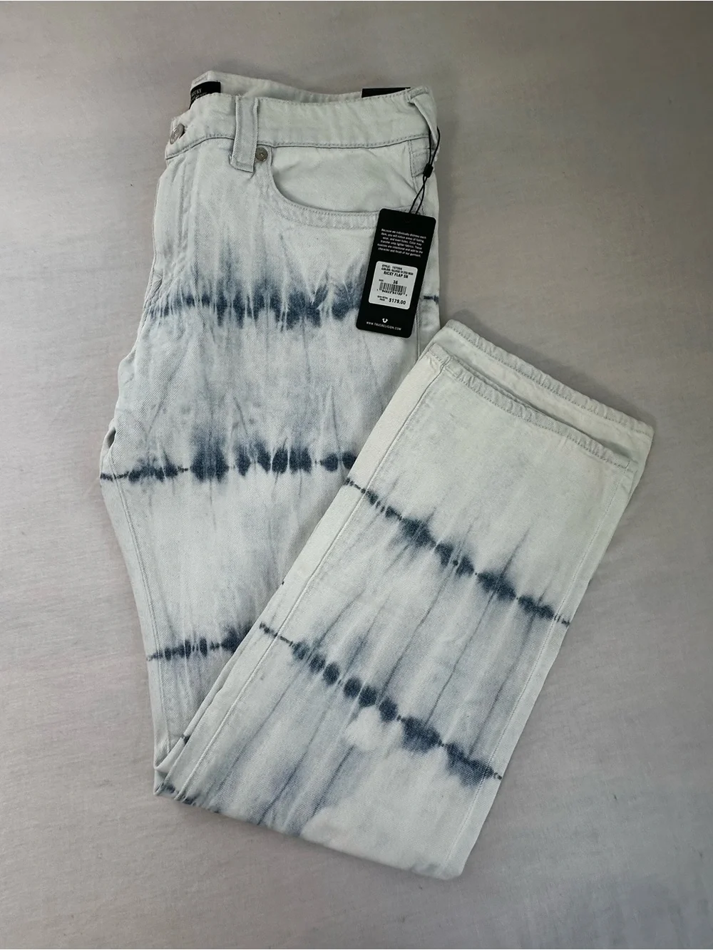 True Religion Men's Tie-Dye Straight Jeans - Blue on White